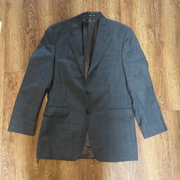 Lauren Ralph Lauren Grey Glen Plaid 100% Wool‎ Blazer Mens 40L Blue Union Made